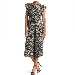 𝅺Brand New London Times Printed Bubble Crepe Tie Front Dress